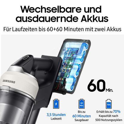 Samsung Bespoke AI Jet Akku+ Wet&Clean | 280 W, 2 Akkus, Wischfunktion, All-in-One-Station, Santorini Beige
