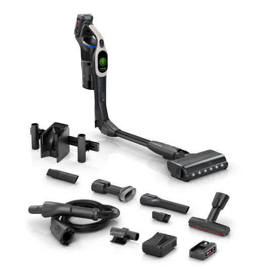 Bosch Unlimited 10 Akku-Staubsauger BTS1042GQC | Kabellos, HEPA, TFT-Display, 2×4Ah Akku, LED, Schnellladegerät, Grau