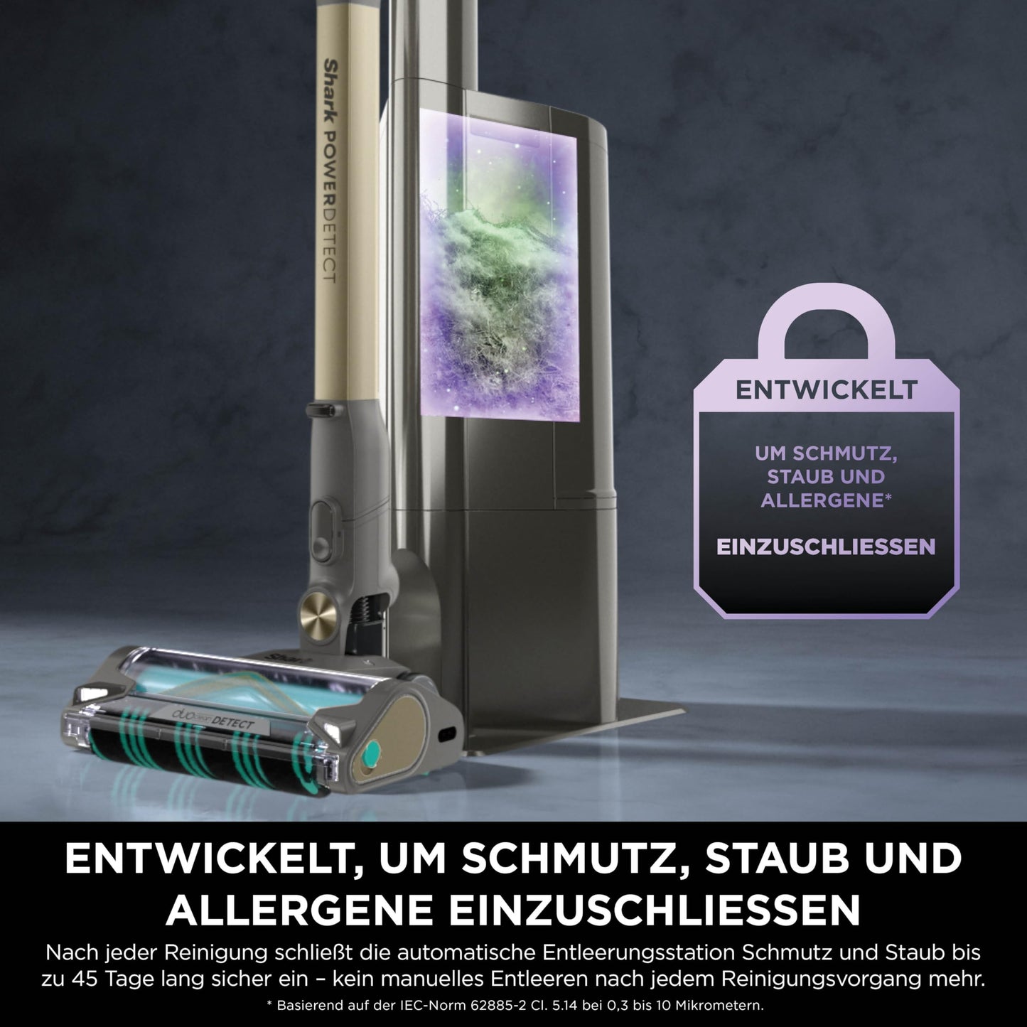 Shark PowerDetect Clean & Empty Akku-Staubsauger IP3253EUT | Absaugstation, 70 Min Laufzeit, selbstentleerend, LED, Gold