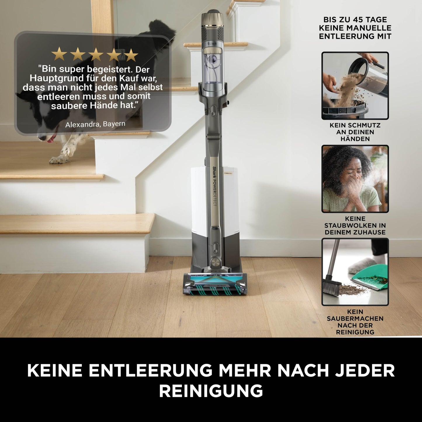 Shark PowerDetect Clean & Empty Akku-Staubsauger IP3253EUT | Absaugstation, 70 Min Laufzeit, selbstentleerend, LED, Gold