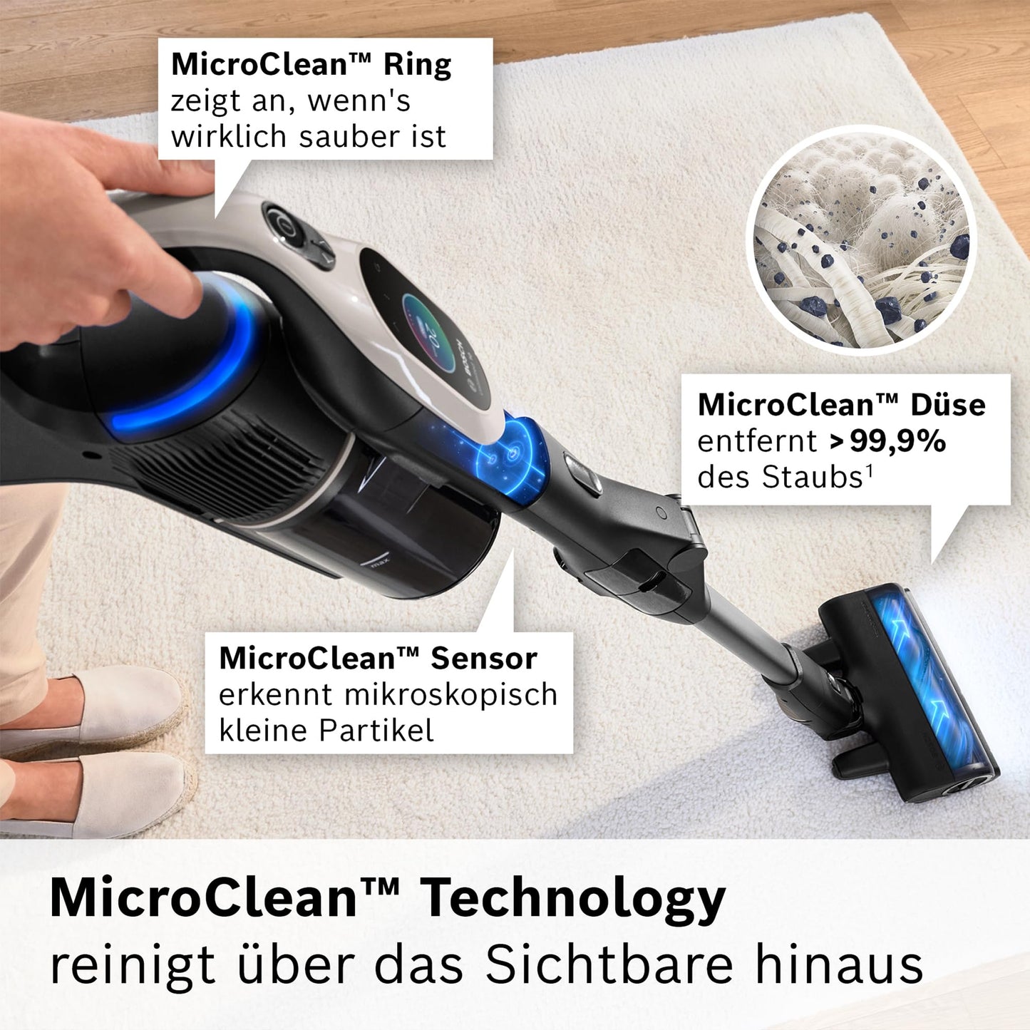 Bosch Unlimited 10 Akku-Staubsauger BTS1042GQC | Kabellos, HEPA, TFT-Display, 2×4Ah Akku, LED, Schnellladegerät, Grau