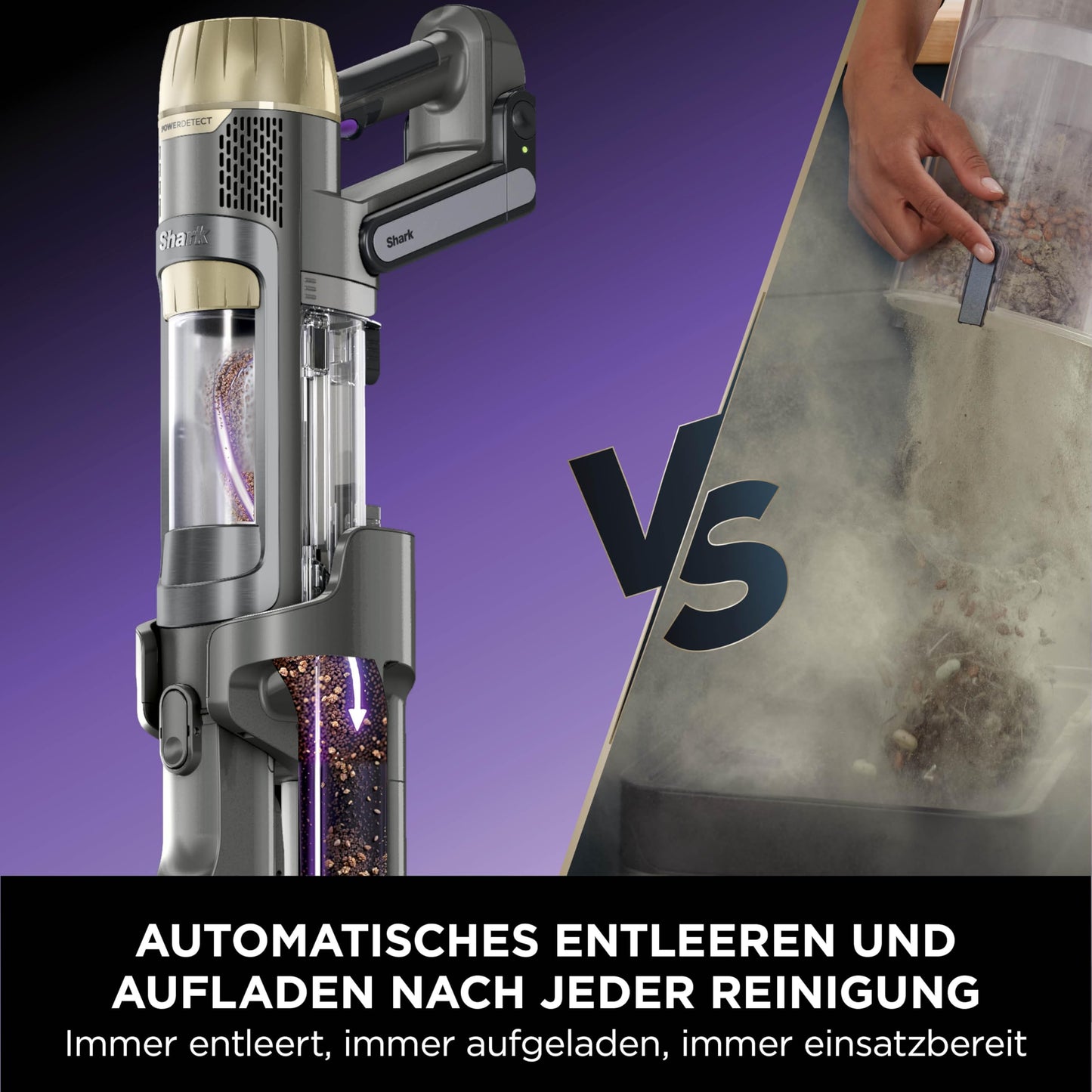 Shark PowerDetect Clean & Empty Akku-Staubsauger IP3253EUT | Absaugstation, 70 Min Laufzeit, selbstentleerend, LED, Gold