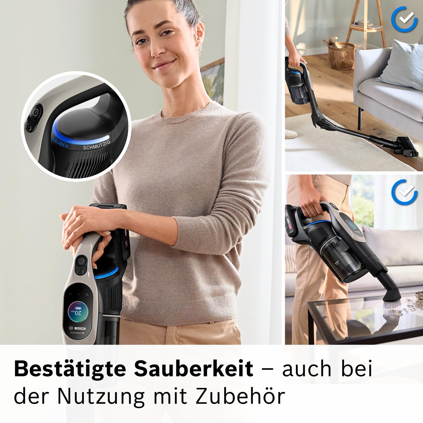 Bosch Unlimited 10 Akku-Staubsauger BTS1042GQC | Kabellos, HEPA, TFT-Display, 2×4Ah Akku, LED, Schnellladegerät, Grau